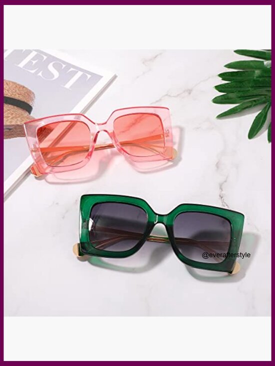 Square Cat Eye Polarized Sunglasses with Pearl Accents Oversized Square Cat Eye Sunglasses with Pearl Inlay, UV400  main image 4